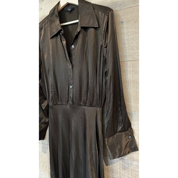 NEW Rails- Kathleen long sleeve dark moss satin Dress SIZE L - Picture 8 of 13
